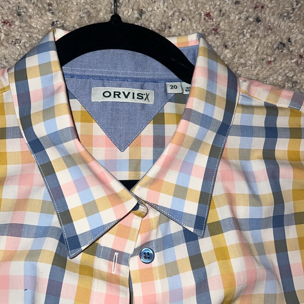 Orvis button down blouse gingham white blue pink yellow plus size 20 100% cotton - Picture 2 of 6